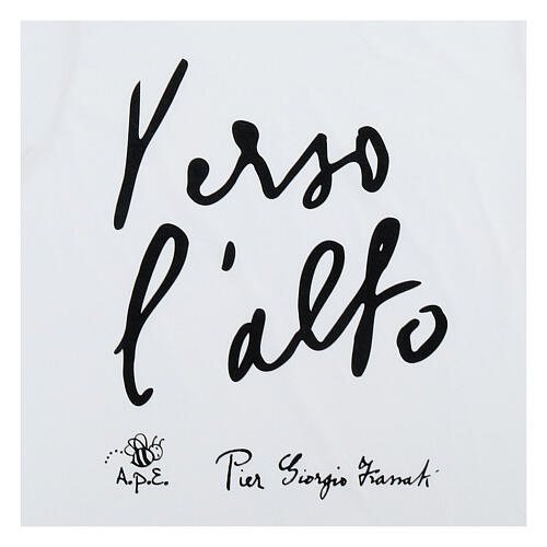 Camiseta niño blanca algodón orgánico estampado negro ''Hacia lo Alto'' Piergiorgio Frassati 2