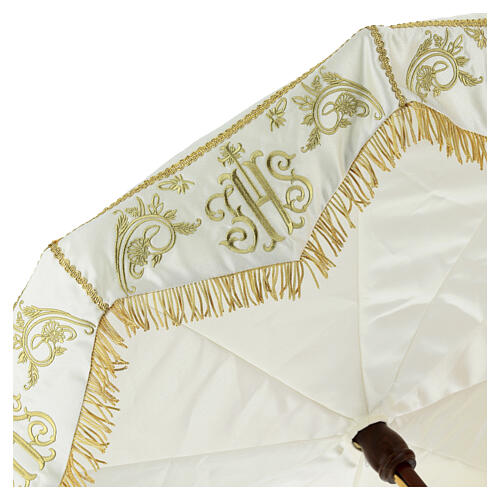 Processional canopy with gold JHS embroidery, curlicues and floral volutes 11