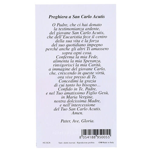 Heiligenbildchen Carlo Acutis – mit Gebet auf Italienisch, 10,5 × 6 cm 2