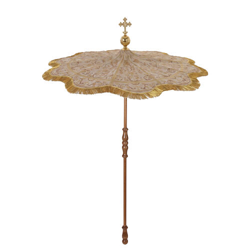 Processional umbrella fabric cover with floral scrolls and golden filaments 7