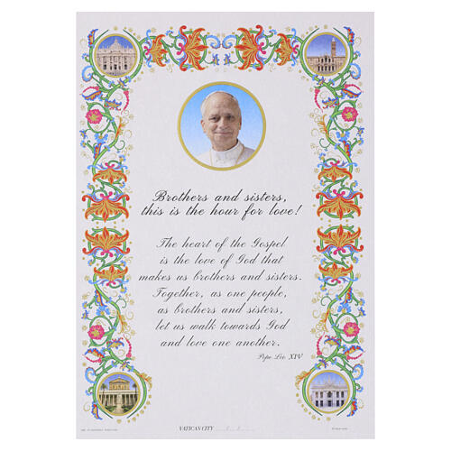 Pergamena decorativa Papa Leone XIV con dettagli oro a caldo 30x20 cm - LINGUA INGLESE 1