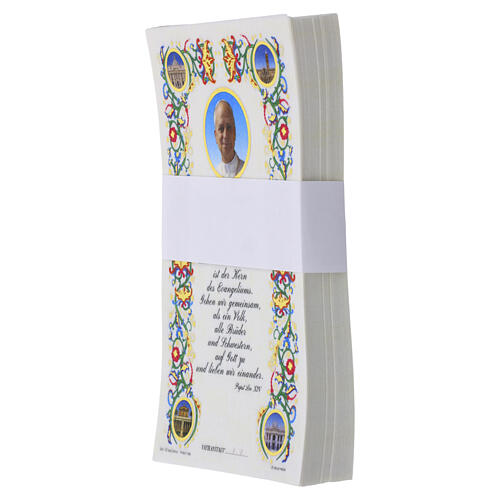 Pergamin artystyczny, papież Leon XIV, dekoracje kwiatowe, 15×10 cm, język niemiecki 2