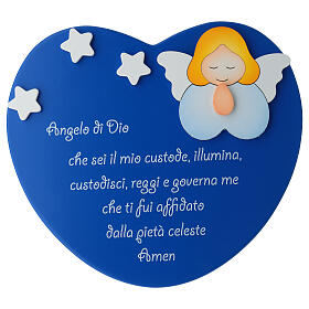 Heart-shaped blue ornament with prayer to the Guardian Angel, Azur Loppiano