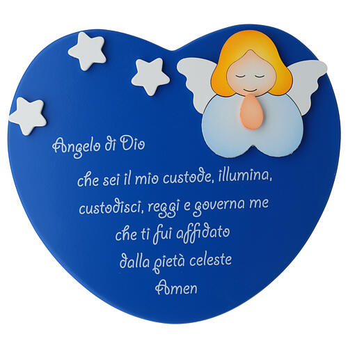 Heart-shaped blue ornament with prayer to the Guardian Angel, Azur Loppiano 1