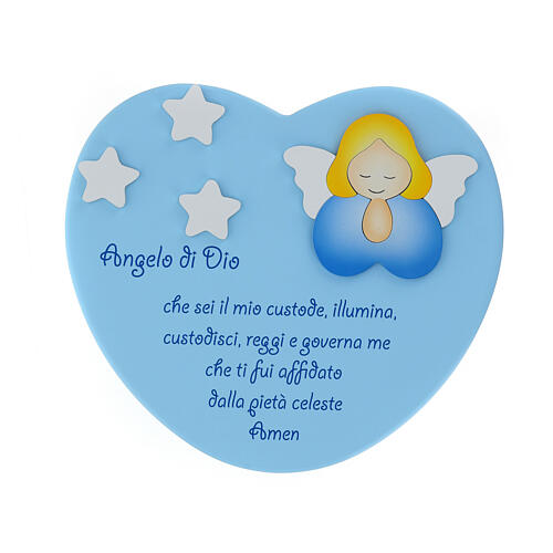 Coração com Anjo da Guarda azul e oração ITA Azur Loppiano 25x27 cm 1