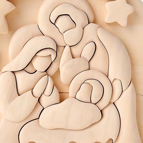 Natural wood bas-relief Holy Family (20x16 cm) 2
