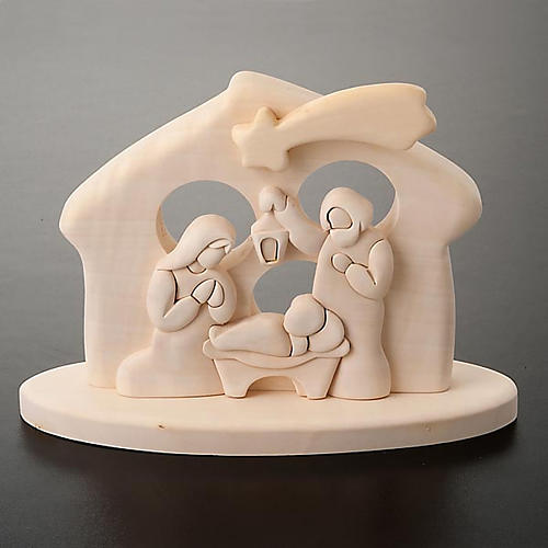 Bas-relief in natural wood, Nativity Azur Loppiano 20x15cm 2