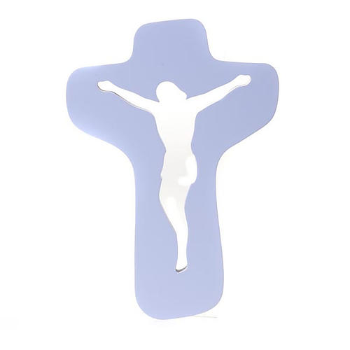 Wooden perforated cross, lilac colour Azur Loppiano 2