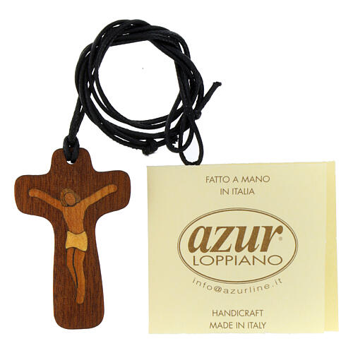 Collier bois Azur Loppiano croix Christ marqueté 5x3 cm 3