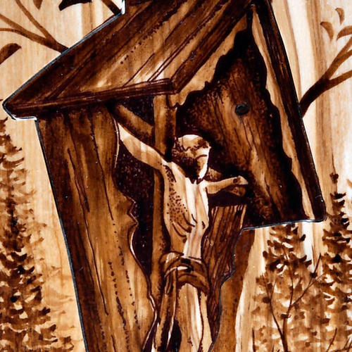 Cadre en bois, croix taillée Azur Loppiano 5