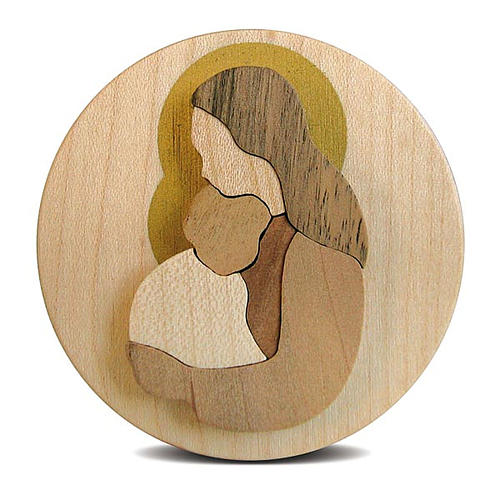 Bomboniera tondo legno Madonna con Bambino 2