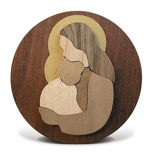 Round wooden favour with Virgin Mary with Baby Jesus 3