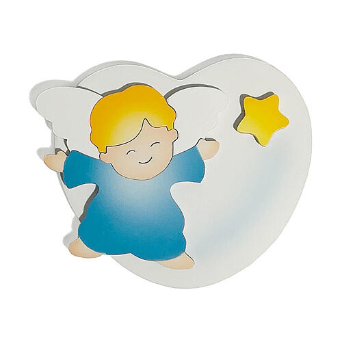 Anjo azul dos filhos do céu coração branco Azur Loppiano 10x10 cm 1