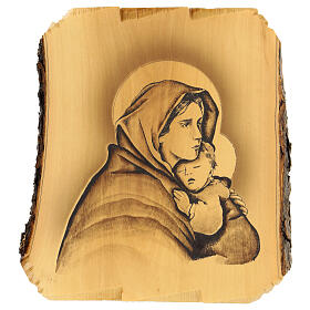 Cuadro de la Virgen del Reposo en madera de olivo Azur Loppiano, 22x20 cm.