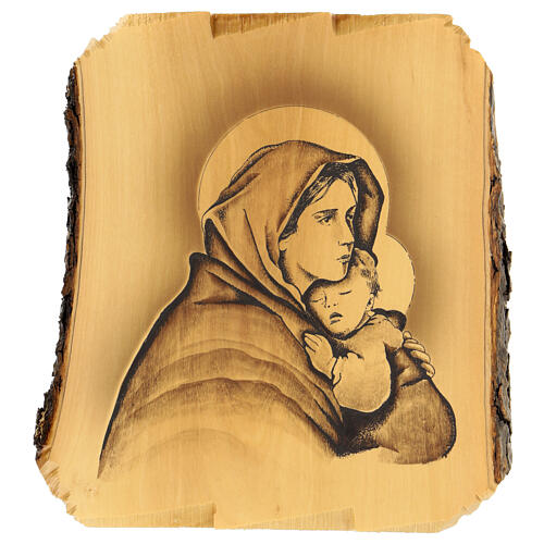 Cuadro de la Virgen del Reposo en madera de olivo Azur Loppiano, 22x20 cm. 1