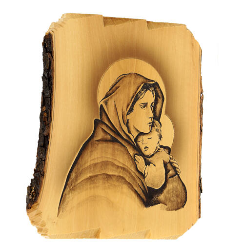 Cuadro de la Virgen del Reposo en madera de olivo Azur Loppiano, 22x20 cm. 2