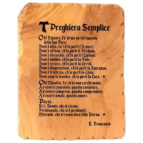 Saint Francis' Simple Prayer, olivewood board, Azur Loppiano 1