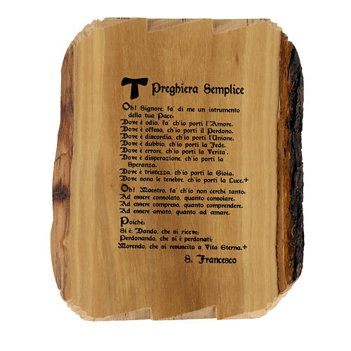 Cuadro de San Francisco con Oración Simple, en madera de olivo Azur Loppiano 1
