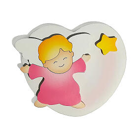 White heart angel pink robe picture Azur Loppiano 10x10 cm