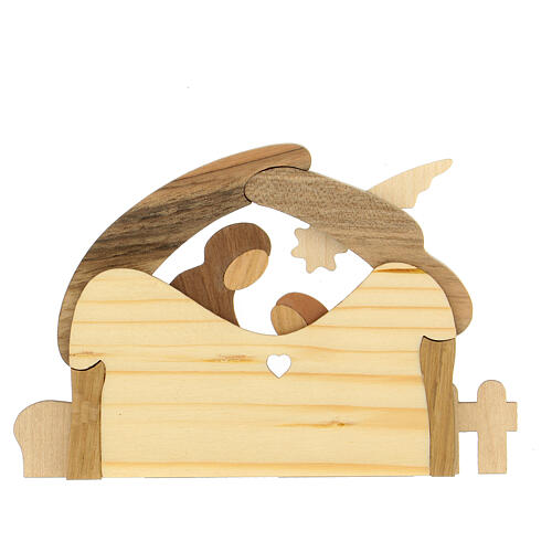 Pesebre pequeño con incrustaciones de madera, Azur Loppiano, 8x12 cm 3