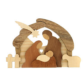 Crèche miniature bois marqueté Azur Loppiano 8x12 cm