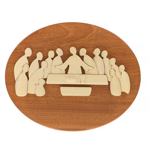 Oval Last Supper bas-relief of mahogany wood by Azur Loppiano, 12x15 in 1