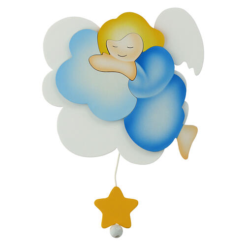 Caixa de música anjo azul madeira Azur Loppiano 20x20 cm 1