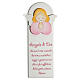 White picture of pink Angel with prayer, wood, Azur Loppiano, 12x5 in s1
