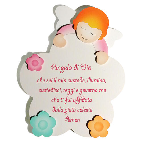 Anjo de Deus flor branca anjo cor-de-rosa madeira 25x20 cm 1