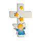 Cross with blue angel and stars, white wood, Azur Loppiano, 8x6 in s1