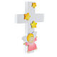 Cross with pink angel and stars, white wood, Azur Loppiano, 8x5 in s2
