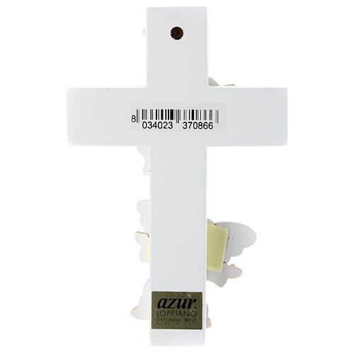 Krzyż aniołek różowy i gwiazdki, Azur Loppiano drewno białe 20x15 cm 3
