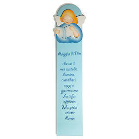 Ange de Dieu prière bois bleu Azur Loppiano 60x12 cm