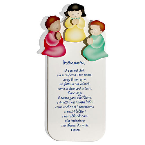 Wooden ornament with Our Father prayer and angels, Azur Loppiano, 12x5 in 1