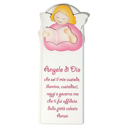 Wooden ornament of the Guardian Angel, pink angel, Azur Loppiano, 11x4 in 1