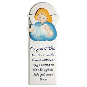 Quadro Angelo di Dio celeste legno Azur 30x10 cm