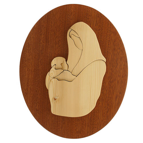 Oval bas-relief of the Virgin with Child, mahogany, 15x12 in 1