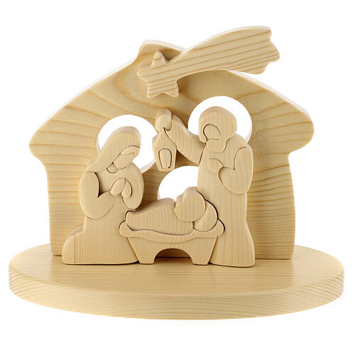 Natural wood nativity Holy Family scene Azur 20x25x15 cm 1