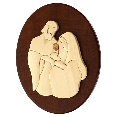 Płaskorzeźba Święta Rodzina, drewno mahoniowe 35x30 cm, owalny kształt 2