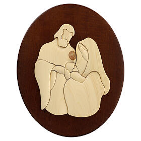 Bas-relief Holy Family oval mahogany wood 35x30 cm
