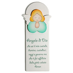 Wooden ornament of the Guardian Angel, green angel, Azur Loppiano, 11x4 in