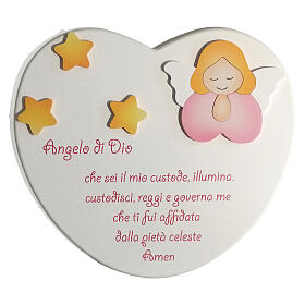 Coração branco com anjo cor-de-rosa e oração ITA madeira Azur Loppiano 25x25 cm