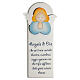 White picture of blue praying angel with ITA prayer, wood, Azur Loppiano, 12x5 in s1