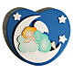 Dark blue heart-shaped ornament with green sleeping angel, wood, Azur Loppiano, 10x10 in s1