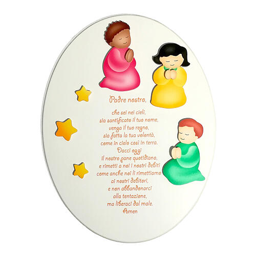 Oval wooden ornament with Our Father prayer and angels, Azur Loppiano, 12x9 in 1