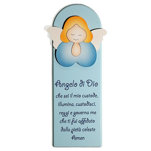 Décoration murale bleue Ange de Dieu bois Azur Loppiano 30x10 cm 1