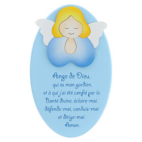 Obrazek Anioł Boży błękitny, tło błękitne, Azur drewno 22x15 cm, modlitwa j. francuski