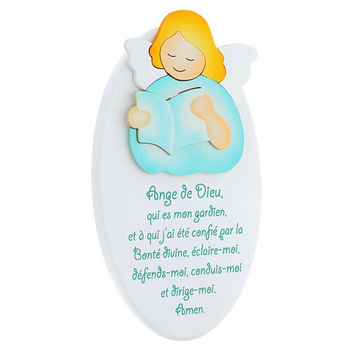 Enfeite de parede oval com anjo verde lendo e oração FRA Azur Loppiano 22x14 cm 2