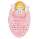 Oval pink ornament with pink praying angel, ENG prayer, Azur Loppiano, 9x5 in s1