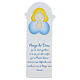 White picture of blue praying angel with FRE prayer, wood, Azur Loppiano, 12x4 in s1